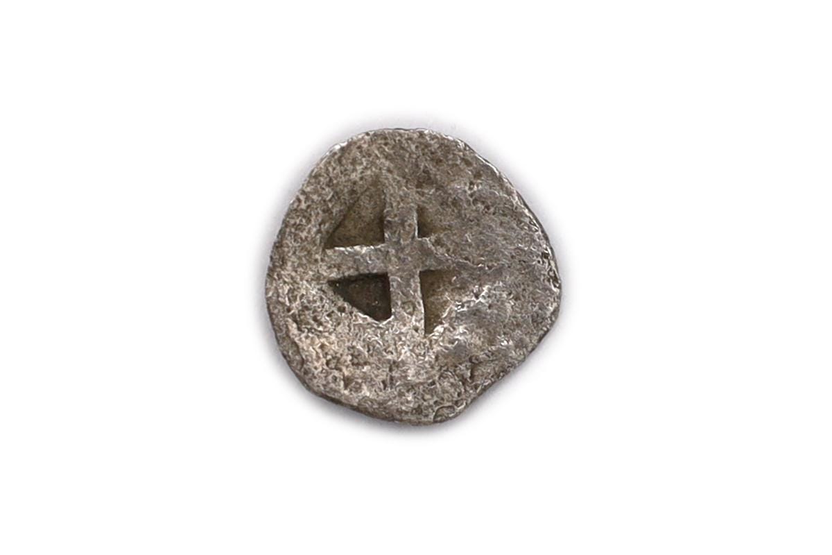 Mende Macedonia 480 BCE Silver Coin Hemiobol, Head Of Donkey And Geometric Incuse, Numismatics Antiquities, Ancient Chalcidice Stater Drachm