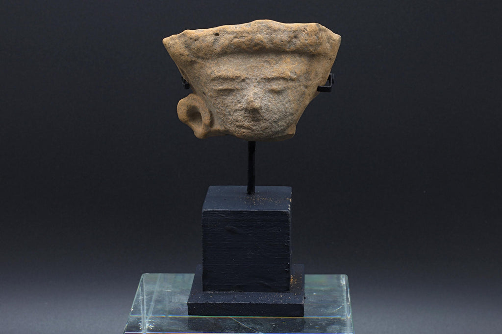 Ancient Huastec Head Of Dignitary Figure, Circa 500 AD Panuco River Area Style, Veracruz Pre-Columbian Ceramic Idol Head, Prehispanic Mexico