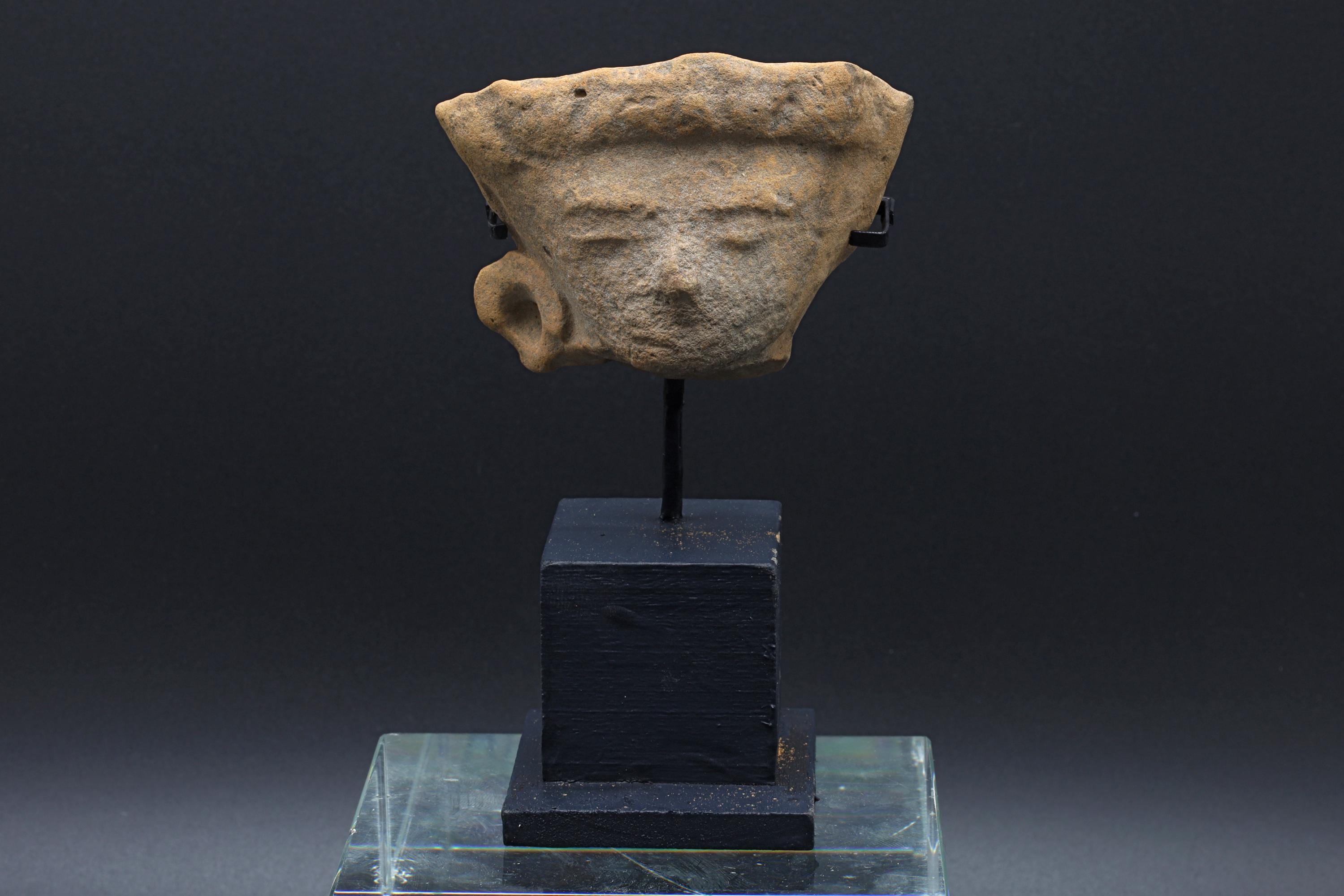 Ancient Huastec Head Of Dignitary Figure, Circa 500 AD Panuco River Area Style, Veracruz Pre-Columbian Ceramic Idol Head, Prehispanic Mexico