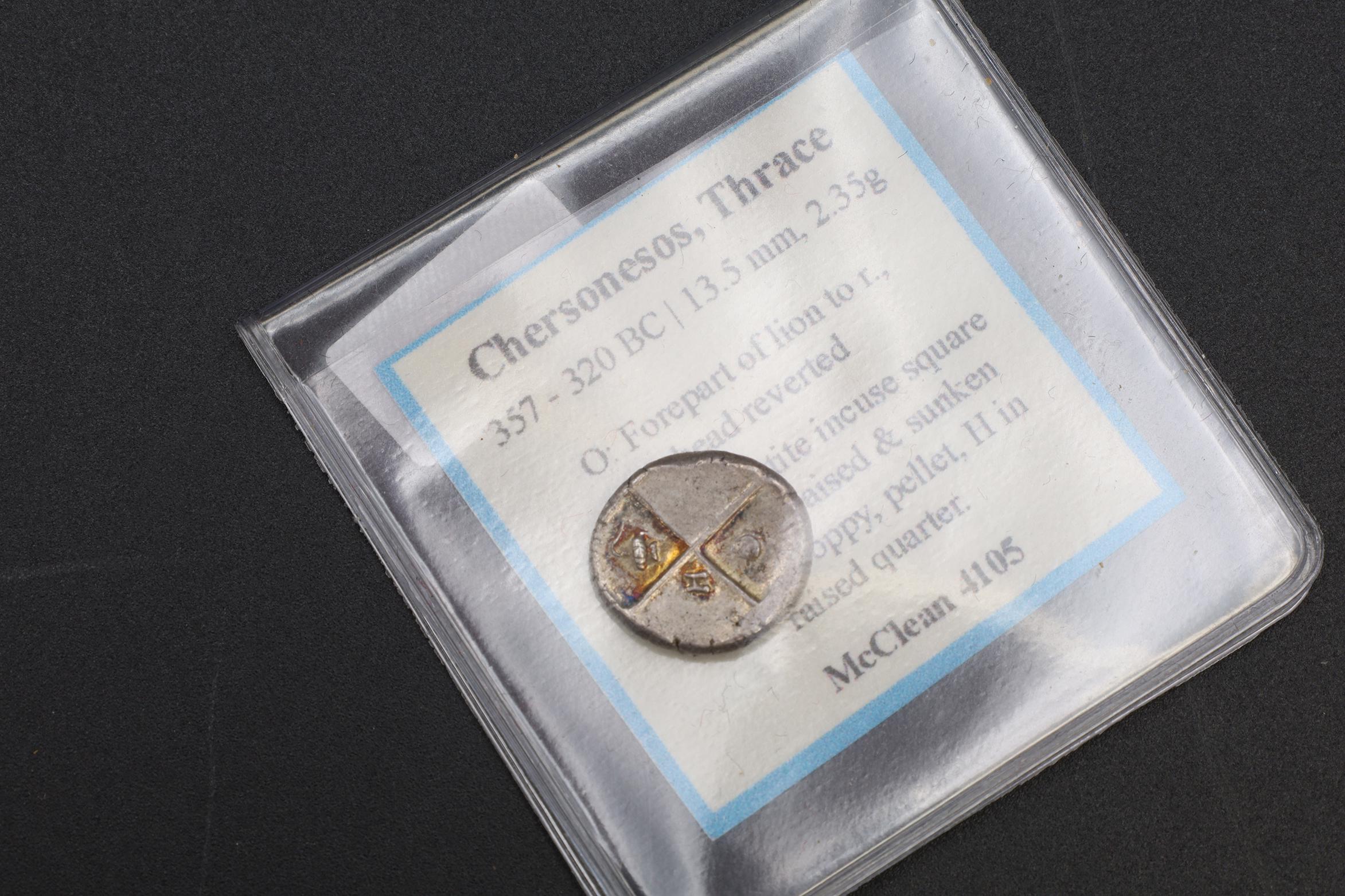 Ancient 4th Century BC Greek Chersonesos Thrace, Hemidrachm Silver Coin, Forepart Of A Lion, Poppy, Pellet And Greek Lettering H In Incuse