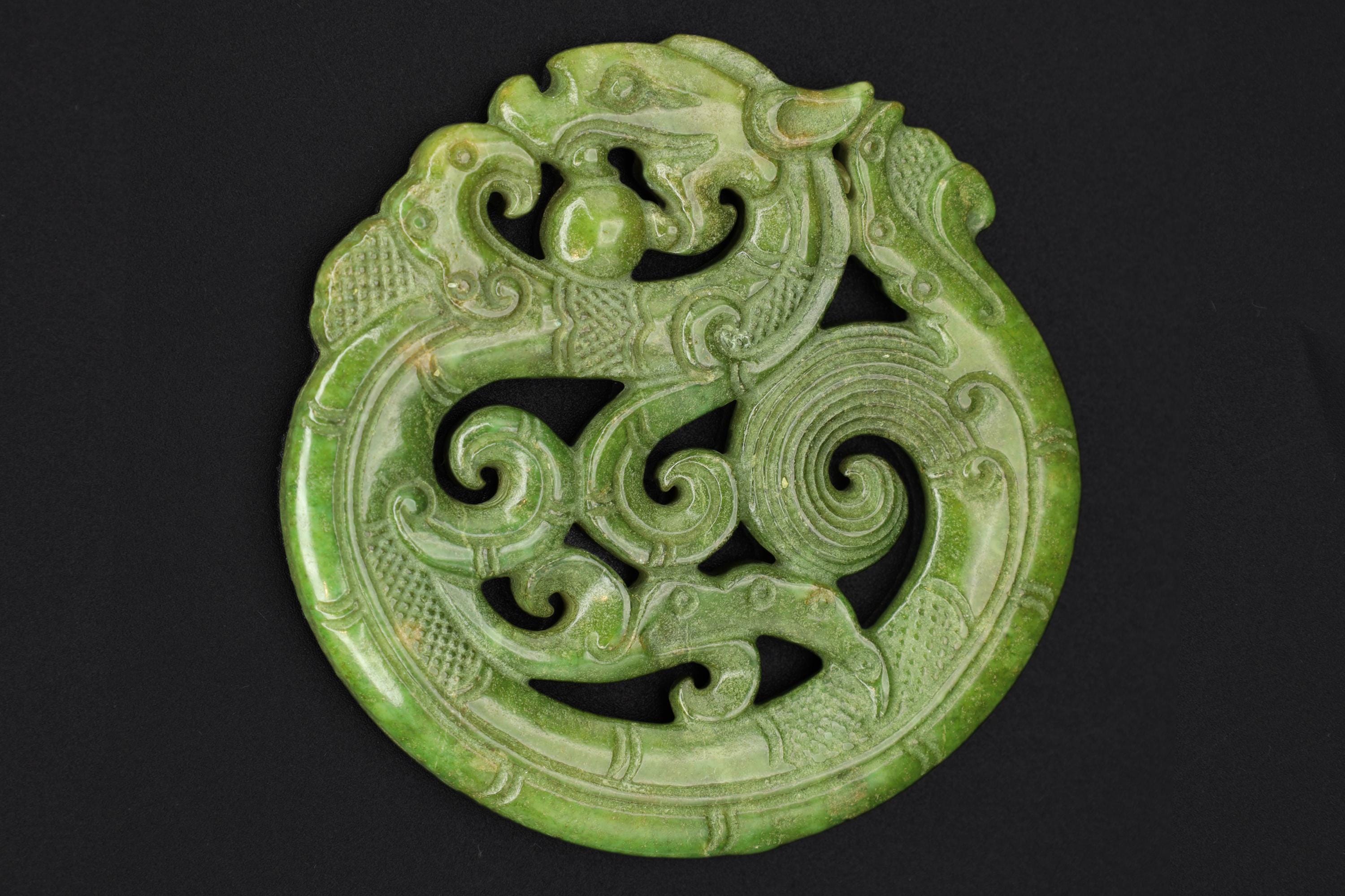 Vintage 1980s Green Jade Pendant With Celestial Dragon, Hand Carved Spinach Jade Like Stone, Chinese Zodiac, Feng Shui, Good Luck Amulets