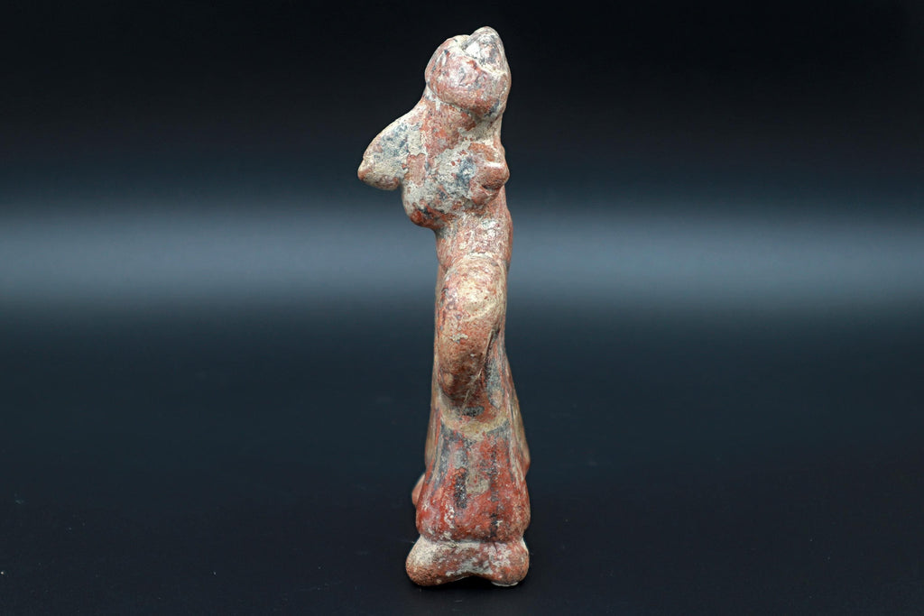 Ancient Pre Columbian Nayarit Pottery Chief, Priest Figure With Dress, Chinesco Type 300 BCE to 300 AD, West Mexico, Mesoamerican Burial Art