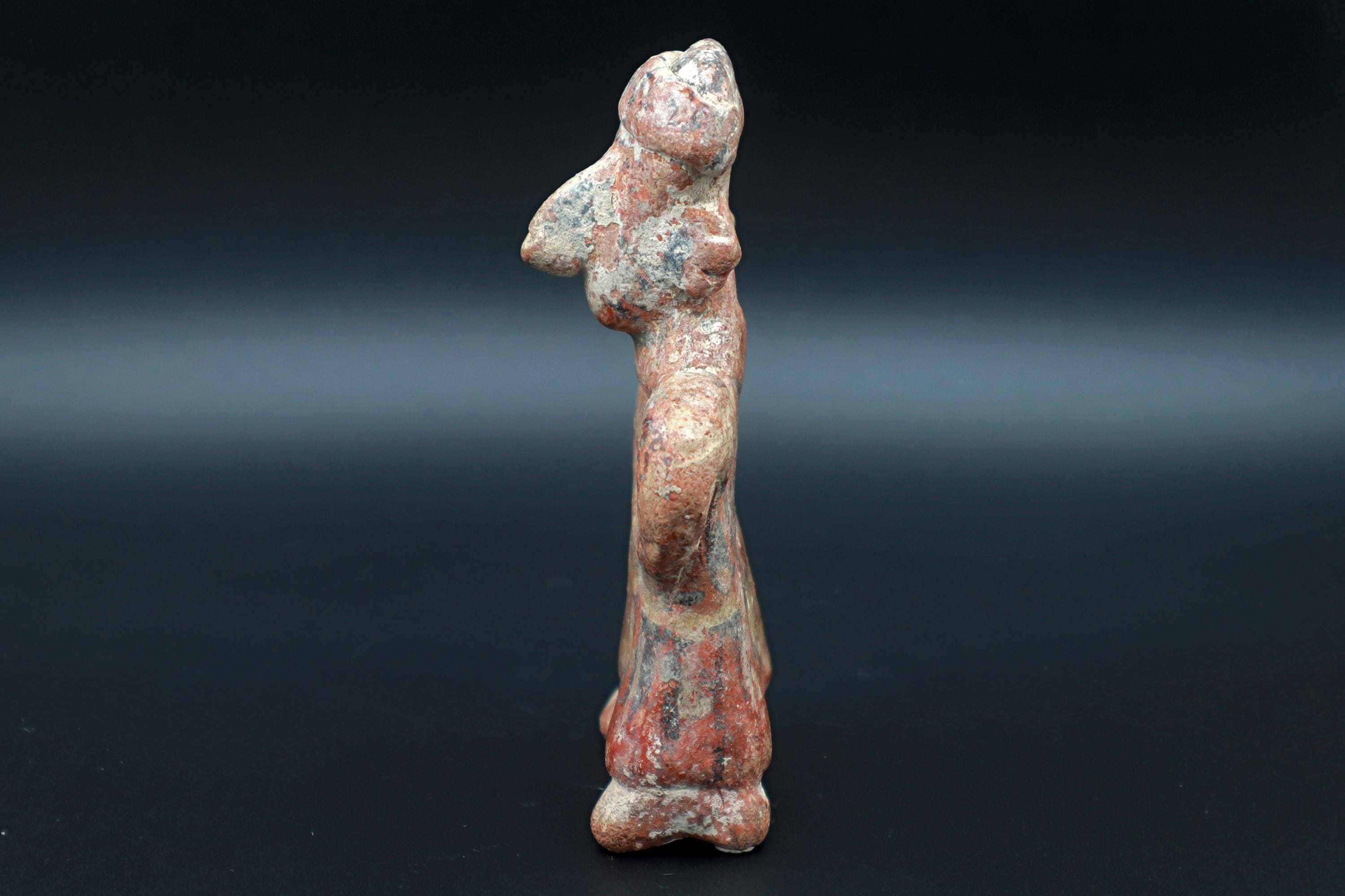 Ancient Pre Columbian Nayarit Pottery Chief, Priest Figure With Dress, Chinesco Type 300 BCE to 300 AD, West Mexico, Mesoamerican Burial Art