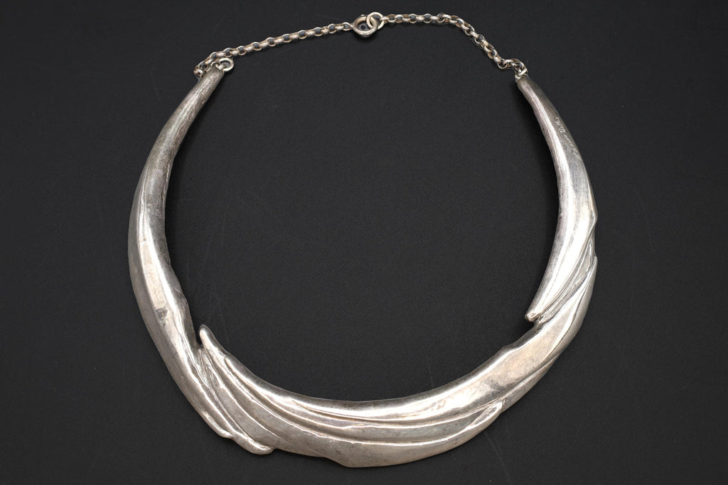 Yaacov Heller, Brutalist Necklace, Fine Sterling Silver, Israel Mid Century Jewelry Art, Retro Fashion Accessories, Choker