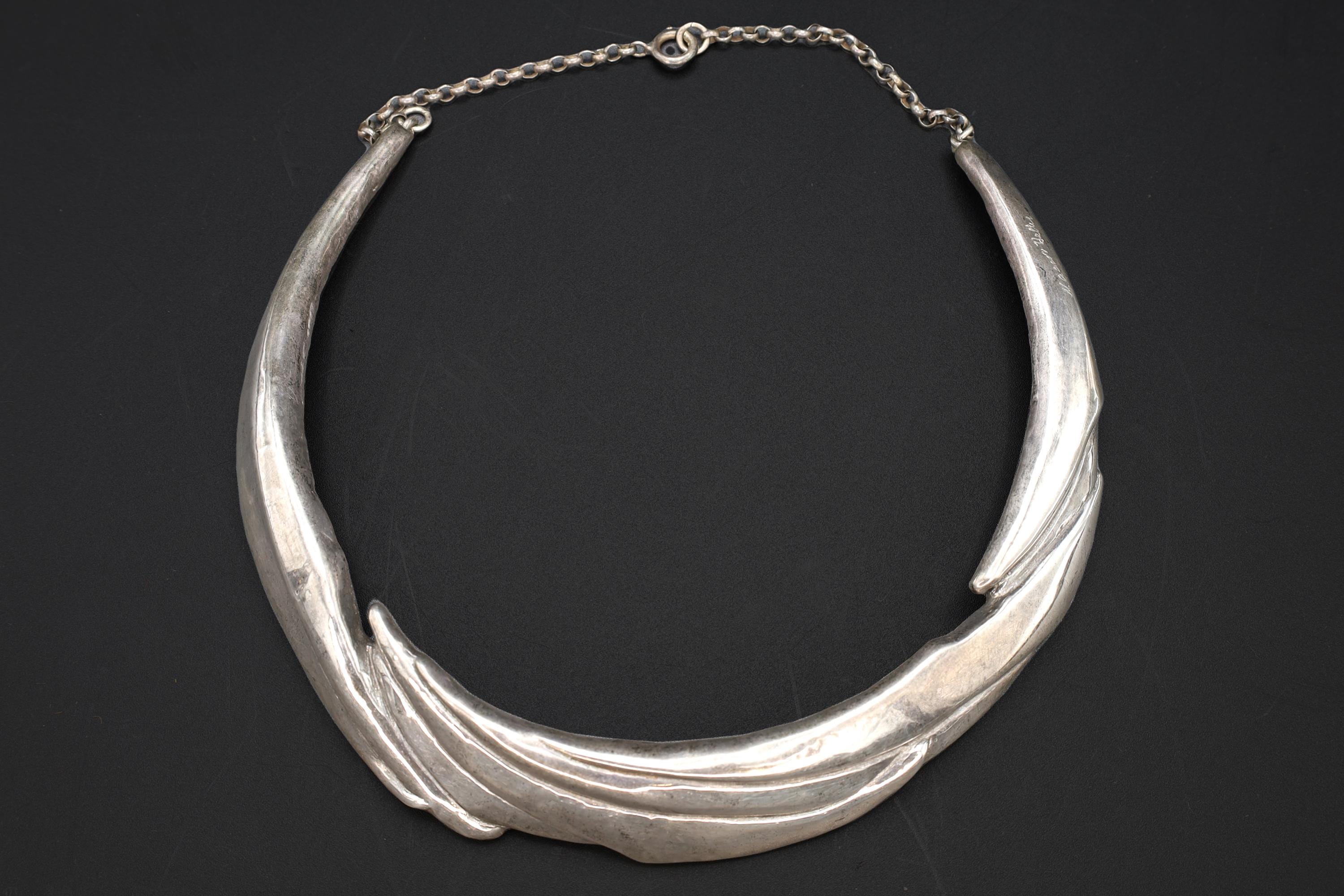Yaacov Heller, Brutalist Necklace, Fine Sterling Silver, Israel Mid Century Jewelry Art, Retro Fashion Accessories, Choker