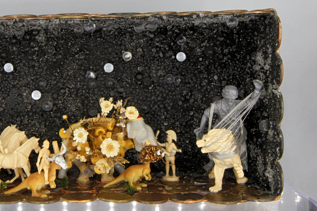 Triumphal Procession With Emperor Carriage, Roman Quadriga Chariot, Diorama Theatre Art, Handmade Penny Coins Box Sculpture, Exotic Animals