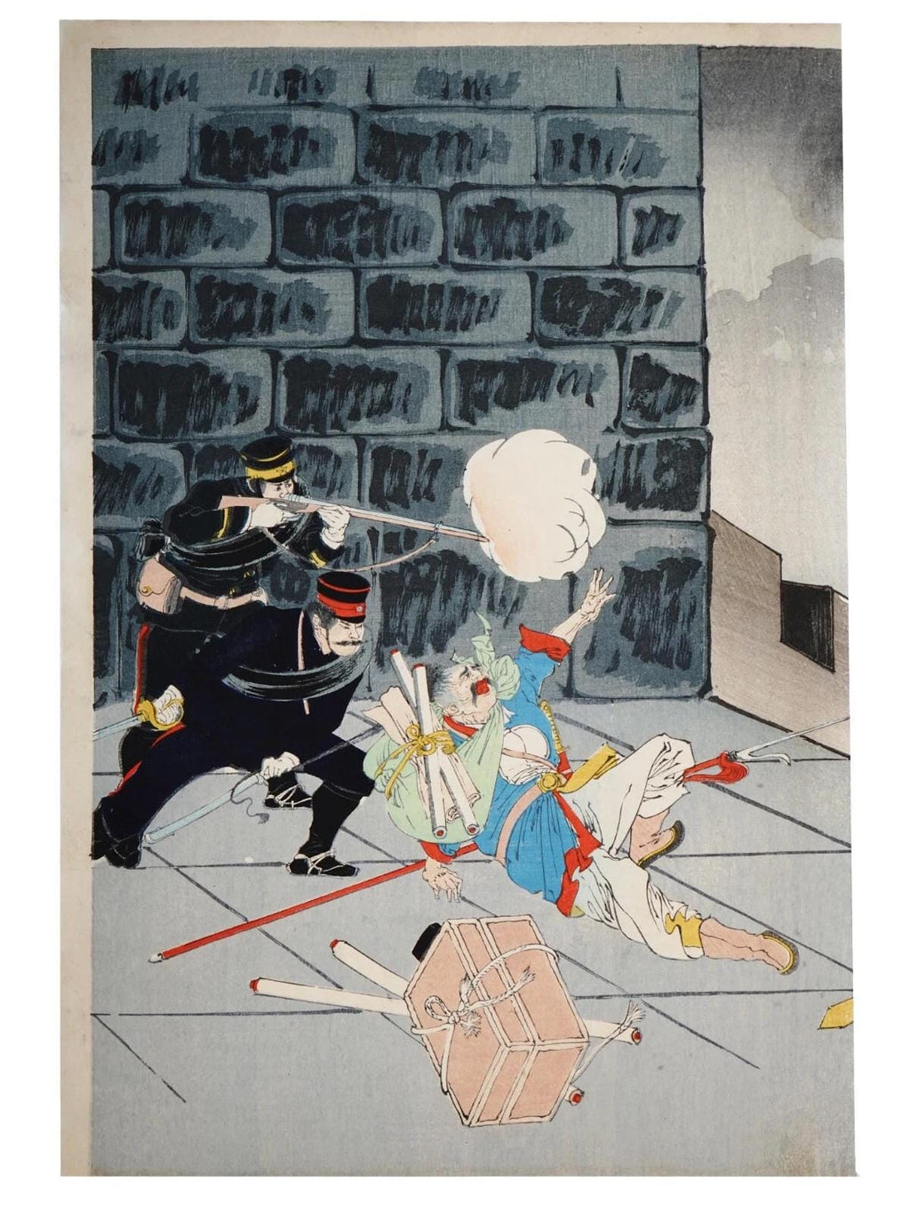 Japan 1895 Meiji Era Woodblock Print By Toshiaki Nakazawa, First Sino Japanese War Illustration In A Triptych, Asian Oriental Ukiyoe Art