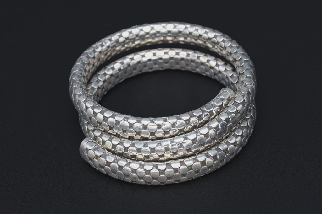 Cleopatra Snake Cuff By Fashion Designer John Hardy, 925 Silver Coiled Polka Dot Cable Bracelet, Vintage Retired Model