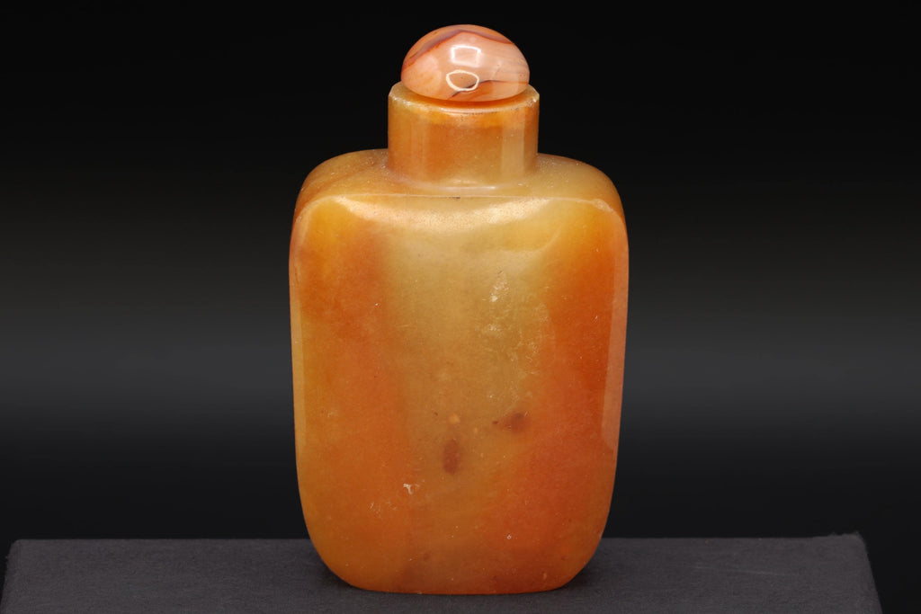 Vintage Early 20th Century Snuff Bottle, Hand Carved Apricot Agate Stone, Small Perfume Bottle. Asian Oriental Arts Tobacciana Collectibles