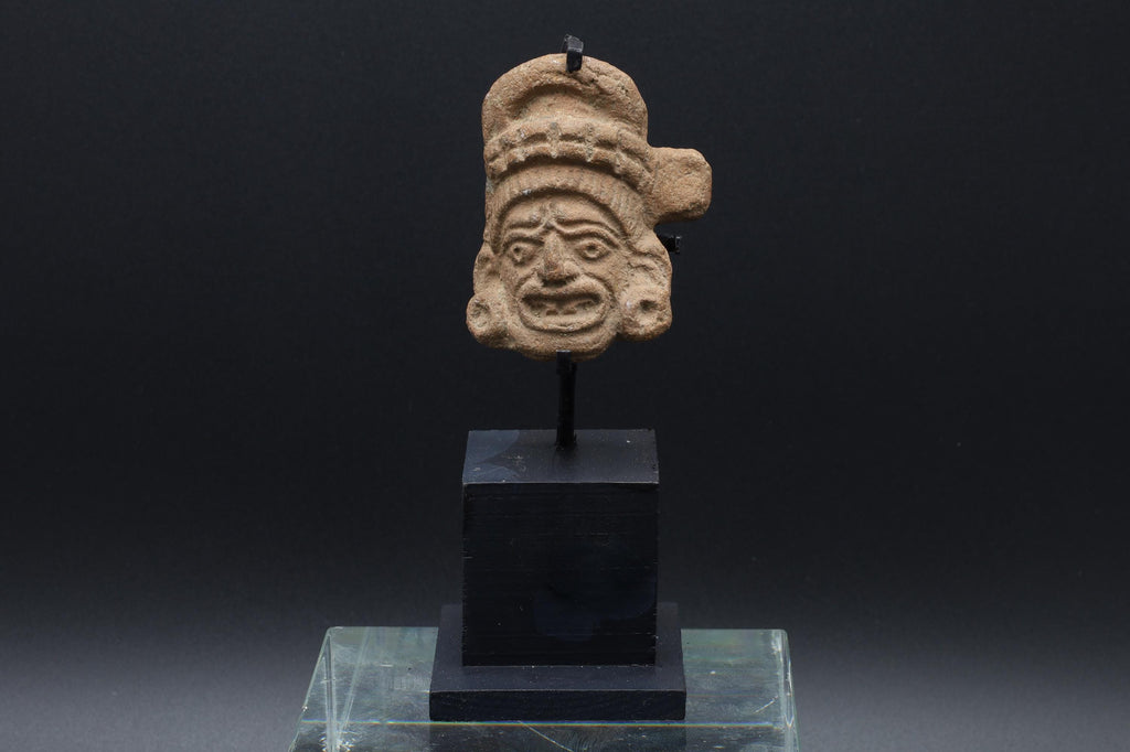 Maya Warrior Head Applique, PreColumbian Ceramic Figurine, Mayan Late Classic Period Ca 800 AD, Prehispanic Mexico Antiquities Art