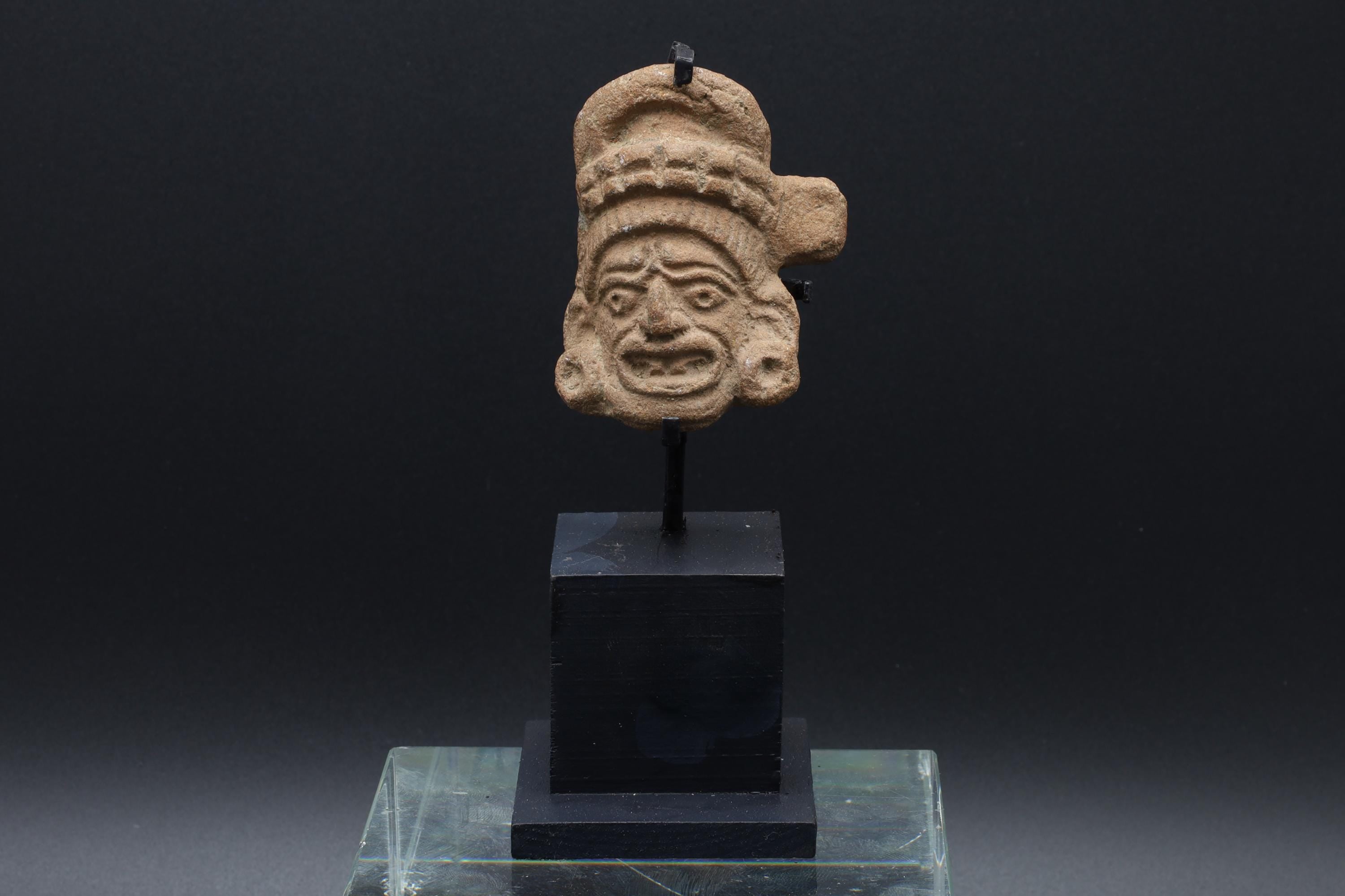 Maya Warrior Head Applique, PreColumbian Ceramic Figurine, Mayan Late Classic Period Ca 800 AD, Prehispanic Mexico Antiquities Art