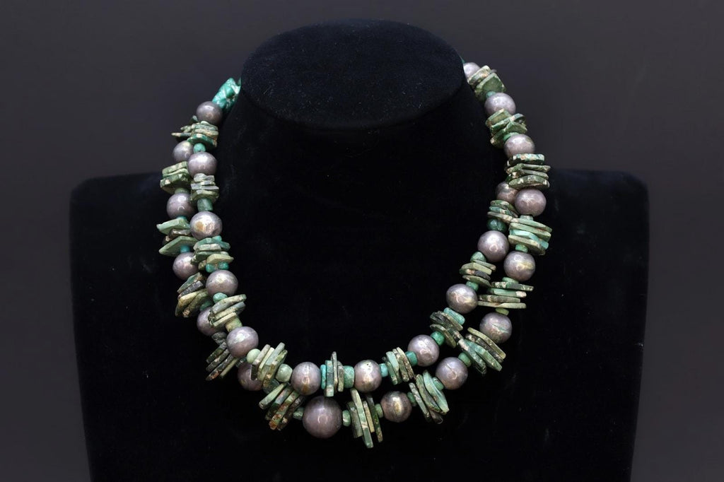 Ancient Pre-Columbian Gemstone Beads Collection, 14th Century AD Inca Aymara Beaded Necklace In Two Strands With Sterling Spacers
