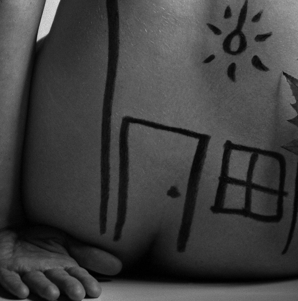 Hansel and Gretel, the Haunted House in the Woods, Black White Analogue Photography Prints 24 x 24 inches. Female Body Art Painting