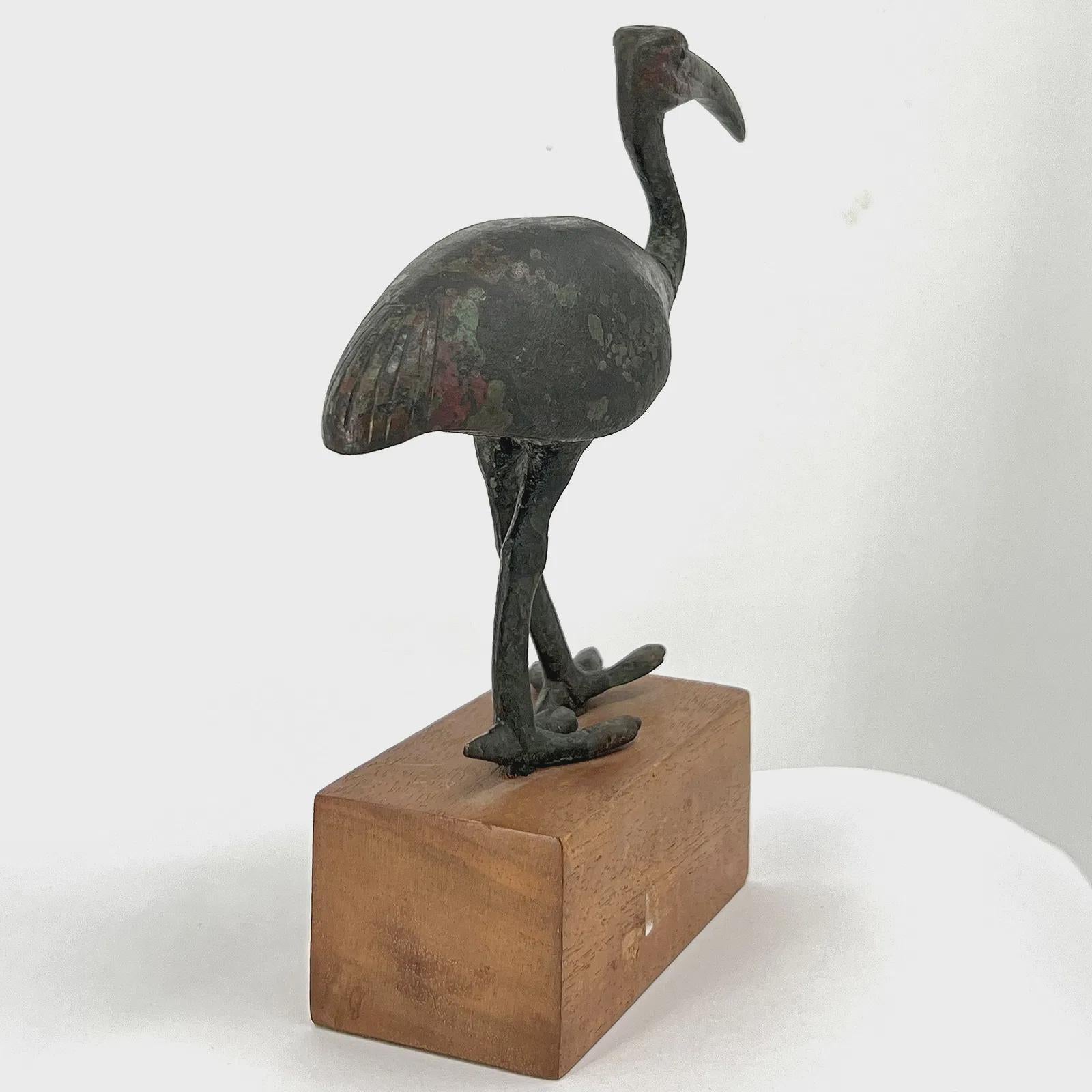 Ancient Egyptian Bronze Figure Of An Ibis Bird, Small Statuette Of An African Sacred Ibis, God Thoth Cast Bronze Art Statuette Circa 340 BCE