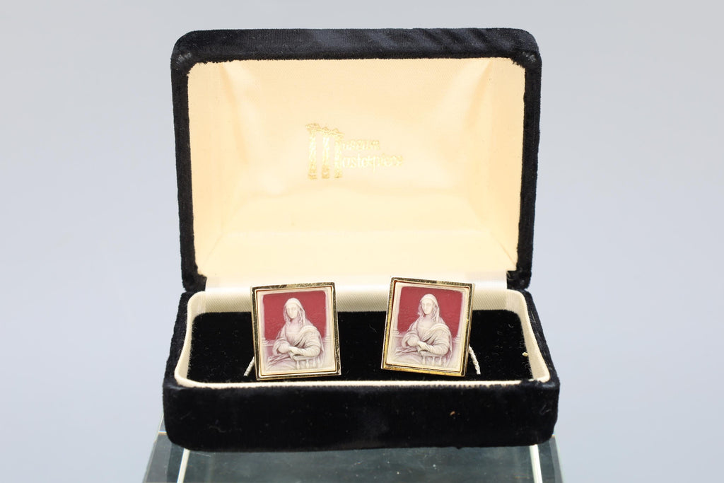Mona Lisa, Vintage 1960s Dante Masterpieces Cuff Links, Incolay Cameo, A Paste Sur Paste, Large Cufflinks Mens Jewelry, Fashion Accessories