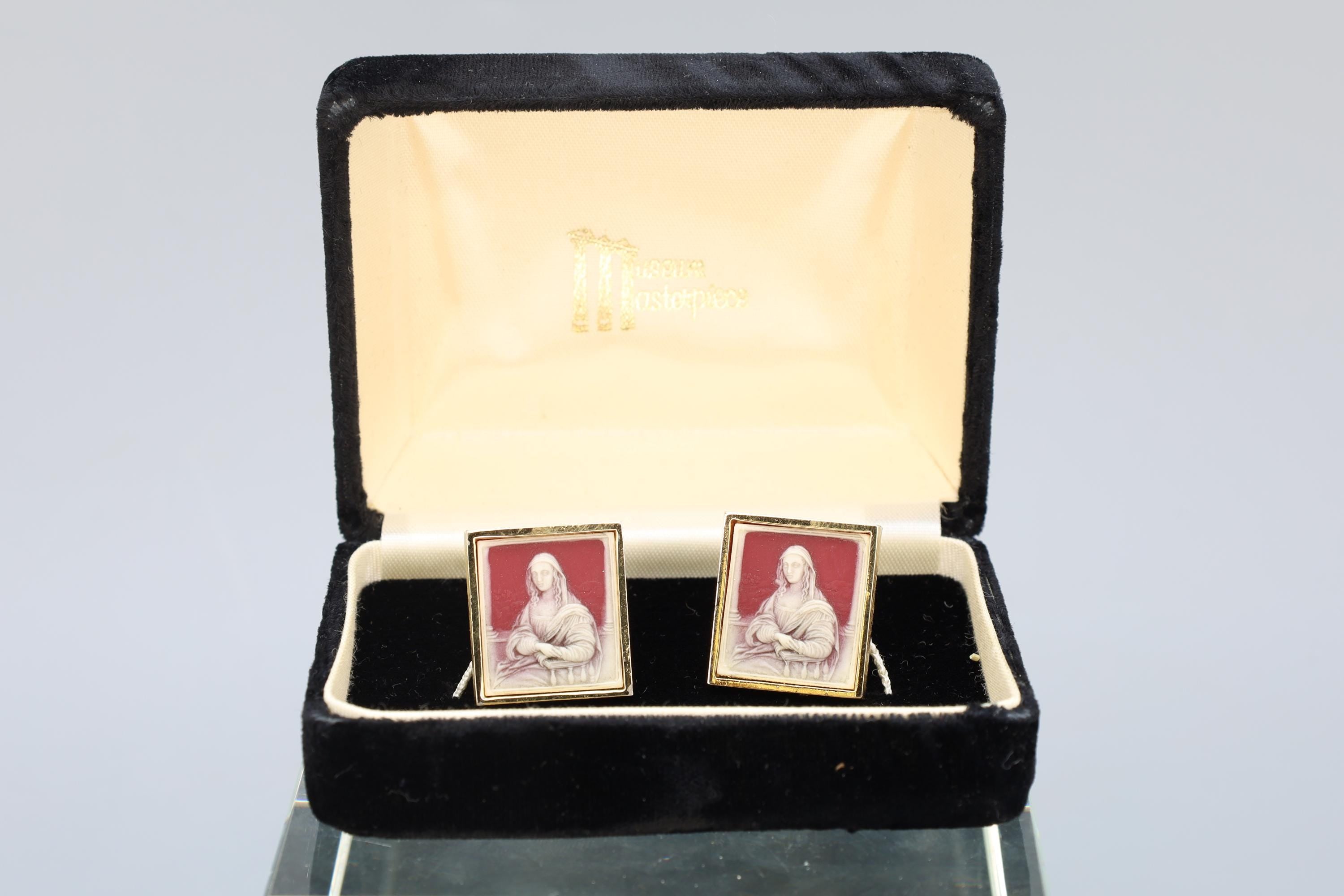 Mona Lisa, Vintage 1960s Dante Masterpieces Cuff Links, Incolay Cameo, A Paste Sur Paste, Large Cufflinks Mens Jewelry, Fashion Accessories