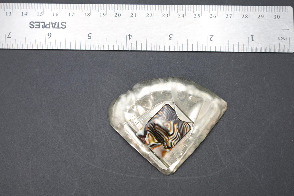 1980s Brutalist Jewelry By Llan & Berry, Hand Signed, A Large Brooch Pin Sterling Silver And Abalone Shell. American Artisan From California