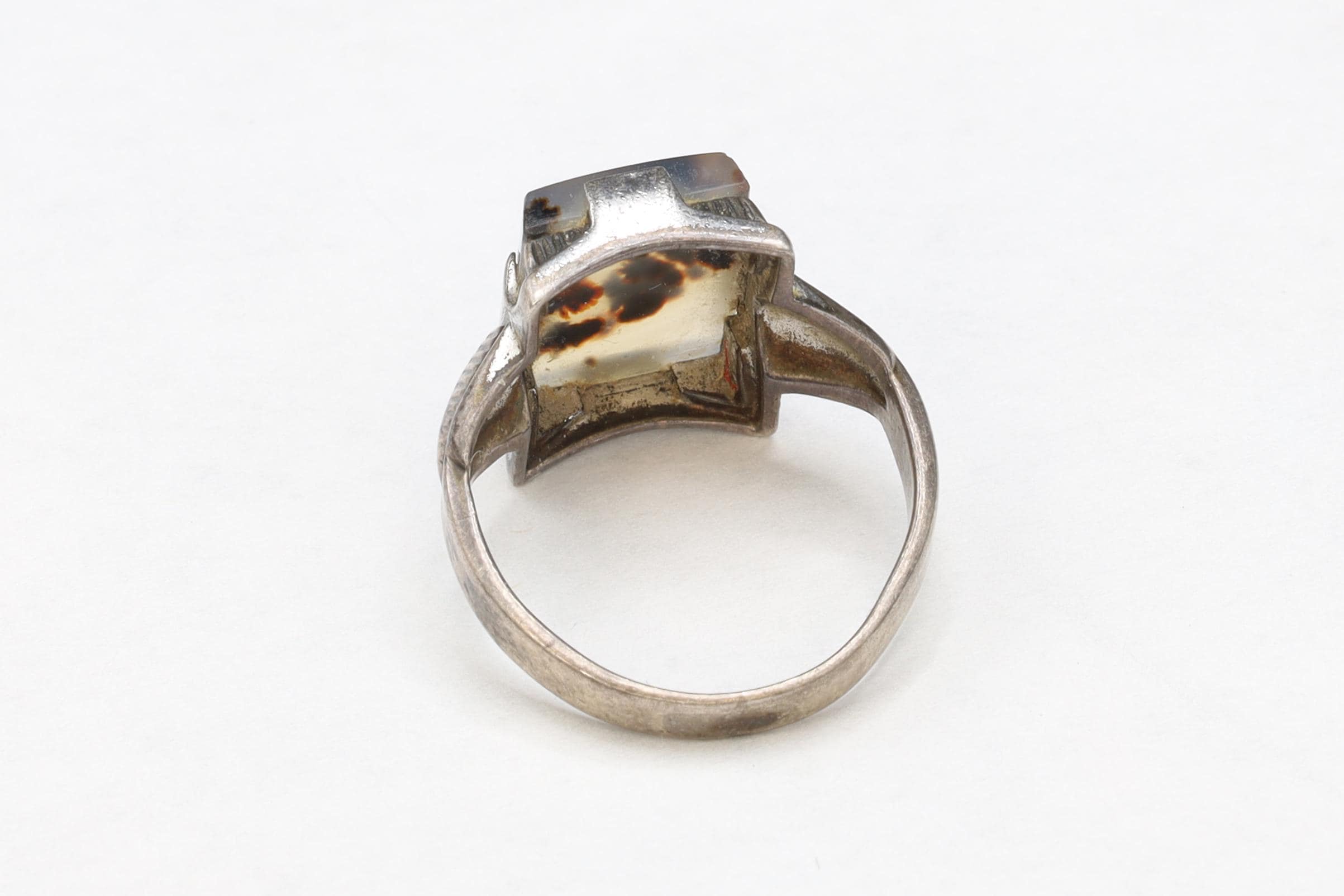Uncas Jewelry, Sterling Silver And Moss Agate Ring Size 4 With Jeweler Hallmarks, Art Deco Fashion Accessories, Retro Americana
