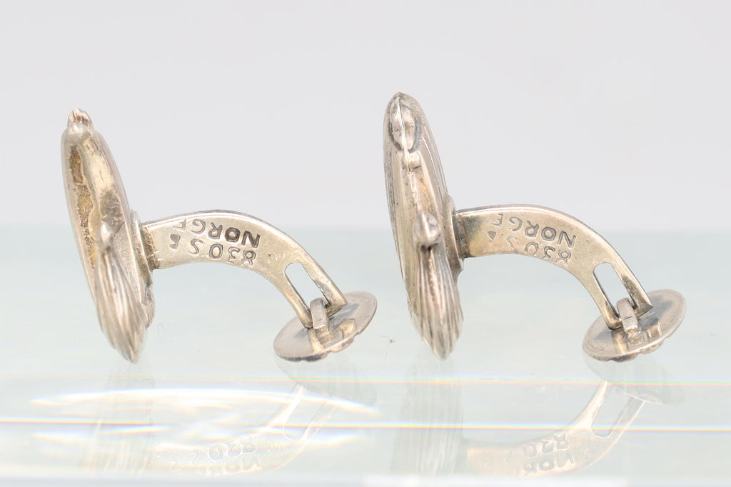 Mid Century Mens Jewelry Cufflinks, Denmark Scandinavian Viking Ship, Sailing Ship, Vintage 830 Silver Hallmarks Cuff Links Pair