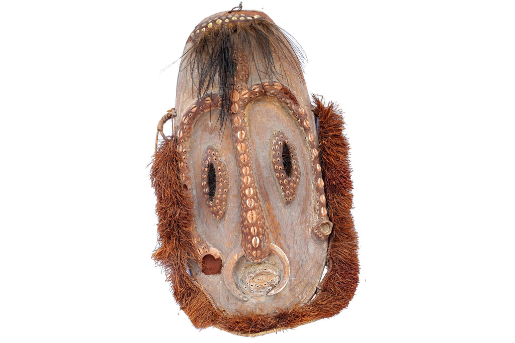 Papua New Guinea, Large Initiation Mask Helmet, Early 20th Century Sepik Tribesmen Ethnographic Art, Warriors Attire, Ethnic Home Decoration
