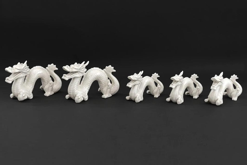 Japanese White Glazed Porcelain Dragon Figure, Small Sculptures Of Chinese Zodiac Sky Serpents Loong, Asian Mythology, Blanc De Chine