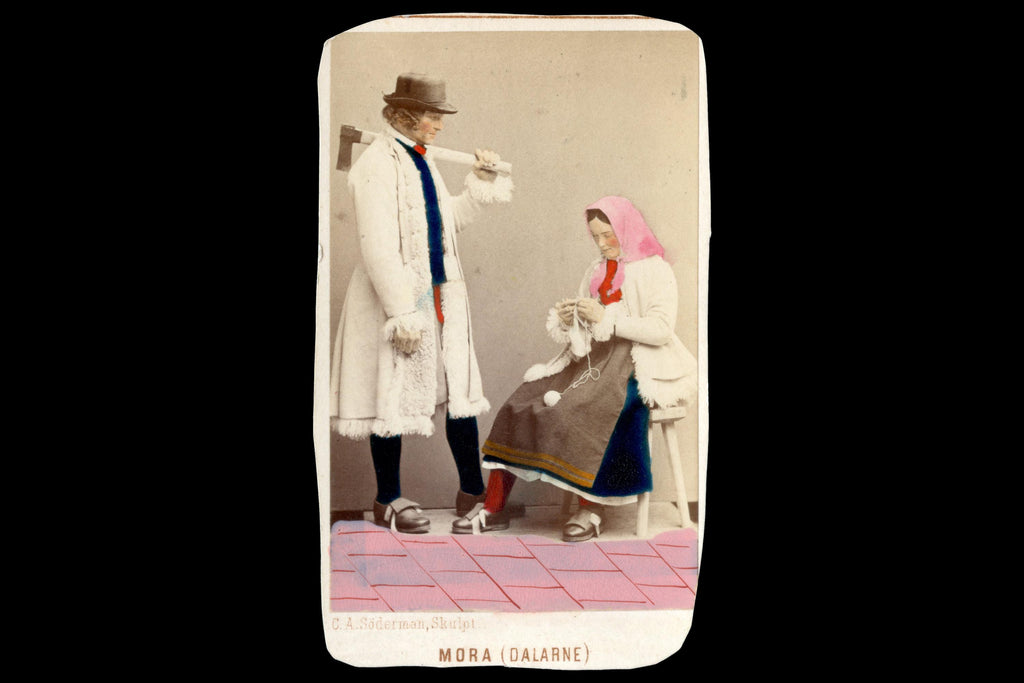 Antique 1870s Carte De Visite With A Couple In Traditional Swedish Folk Costumes From Mora Dalarne, Sweden, Photograph By Eurenius And Quist