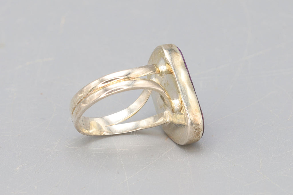 Ring For Woman Size 8.75, Sterling Silver With Lavender Drusy Quartz And A Faceted Amethyst, Avant Garde Modern Jewelry