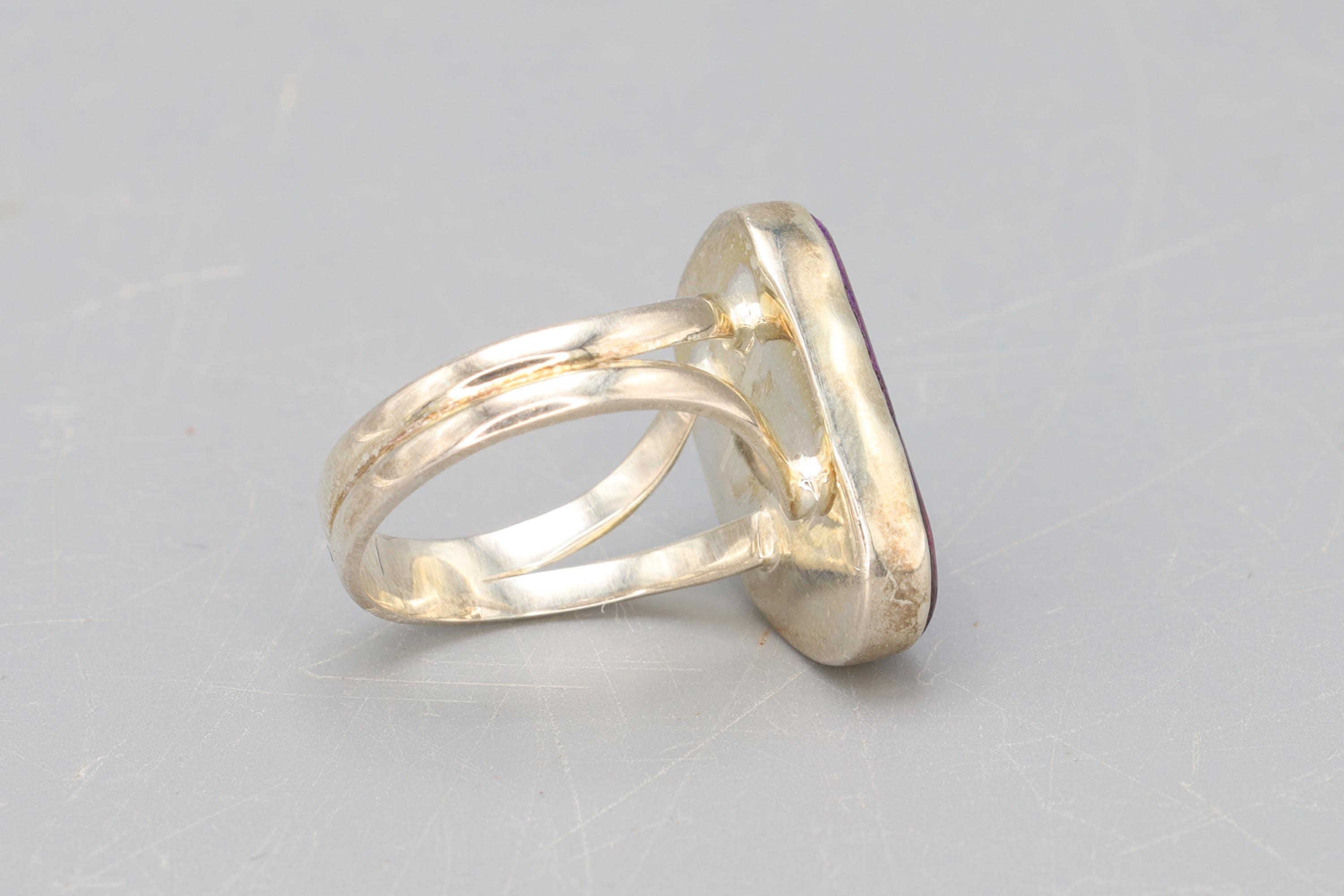 Ring For Woman Size 8.75, Sterling Silver With Lavender Drusy Quartz And A Faceted Amethyst, Avant Garde Modern Jewelry