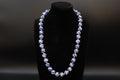 Art Deco Porcelain Beaded Necklace With Watermelon Blue And White Ball Round Beads. Chinese Exports Circa 1930s. Hand Knotted Folk Jewelry