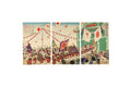 Japan 1894 Meiji Era Woodblock Print By Toshimasa Eda, First Sino Japanese War Illustration IN A Triptych Composition, Asian Oriental Art
