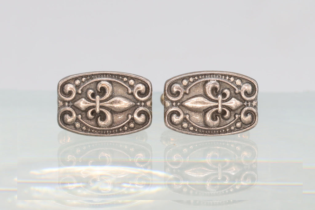 Fleur de Lis France, Mens Jewelry Cufflinks, Vintage 925 Sterling Silver Minerva Hallmark Cuff Links Pair, Fashion Accessories Unisex Attire