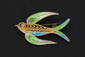 Swallow Bird Brooch, 1940s Italy Genova 78 Bragagnolo Manlio, Signed Hallmarks Italian Jewelry, 800 Silver Plique au Jour Enamel Filigree