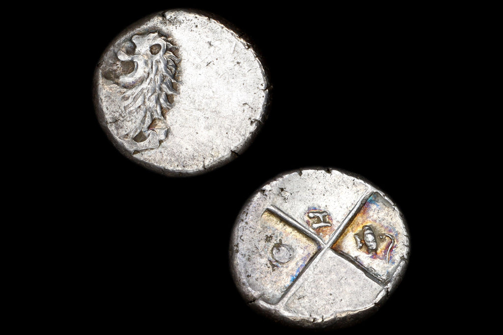 Ancient 4th Century BC Greek Chersonesos Thrace, Hemidrachm Silver Coin, Forepart Of A Lion, Poppy, Pellet And Greek Lettering H In Incuse