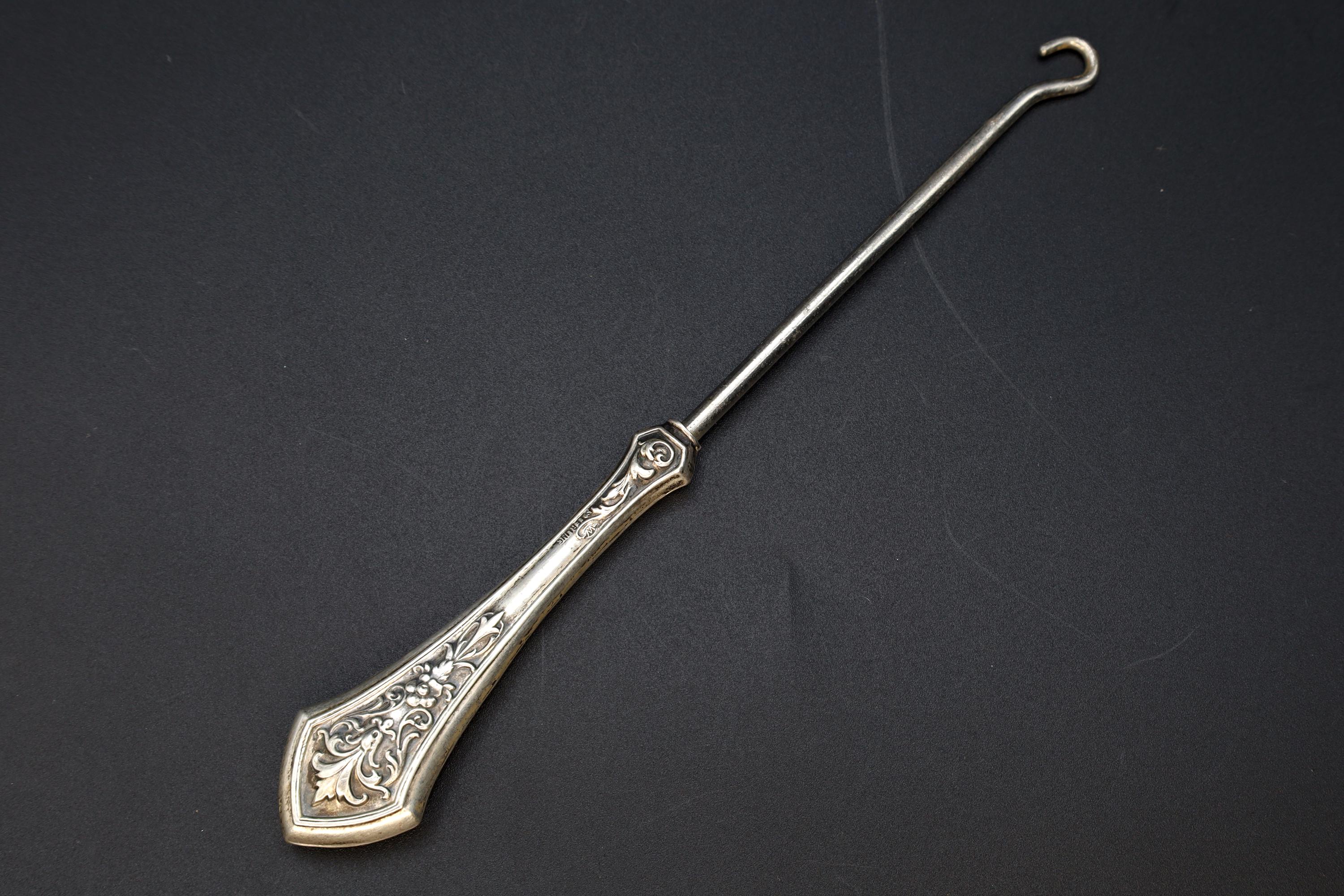 Antique 1890s Button Hook In Art Nouveau Style, American Sterling Silver, Victorian Era Dressing Tools, Fashion Accessories And Collectibles