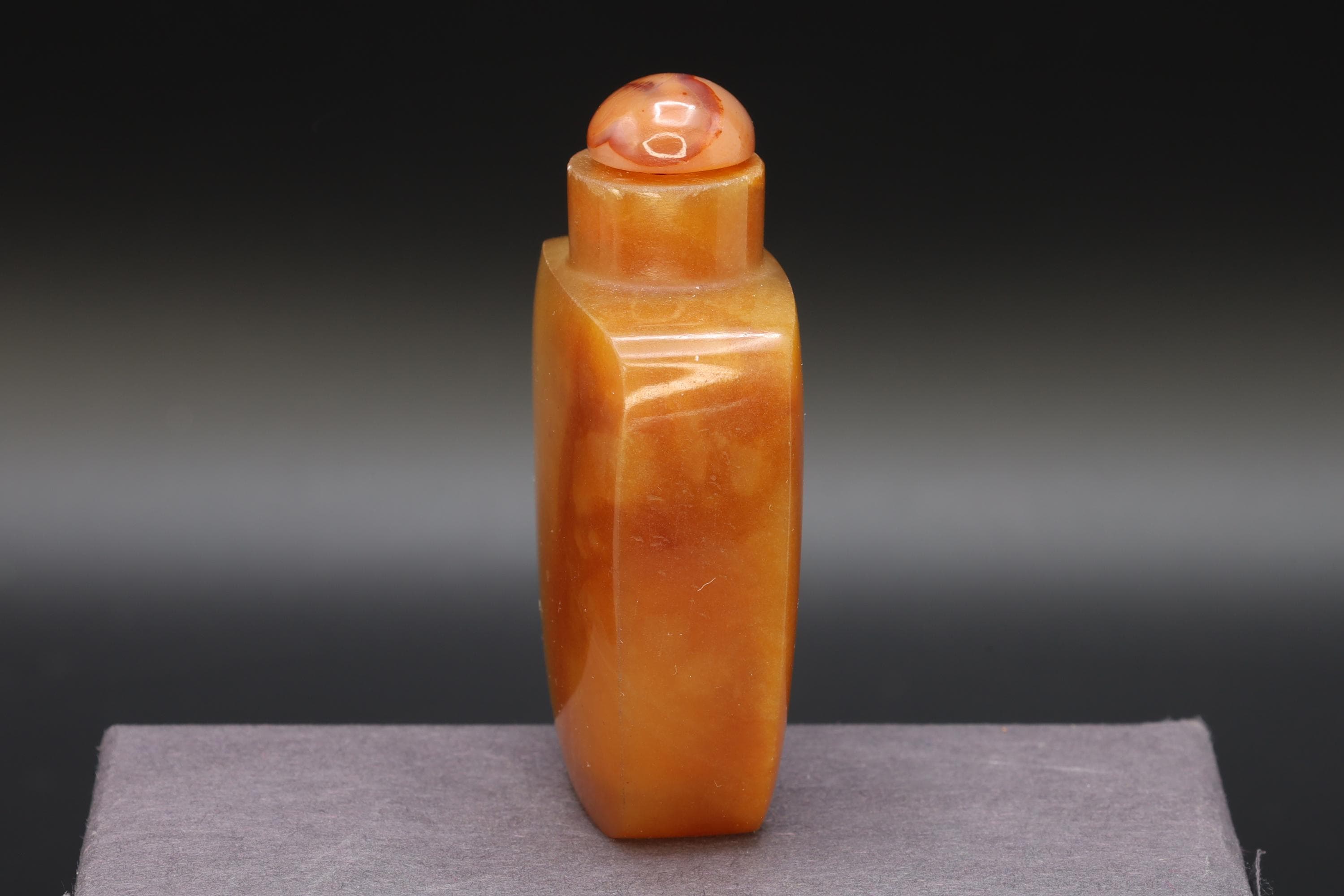 Vintage Early 20th Century Snuff Bottle, Hand Carved Apricot Agate Stone, Small Perfume Bottle. Asian Oriental Arts Tobacciana Collectibles