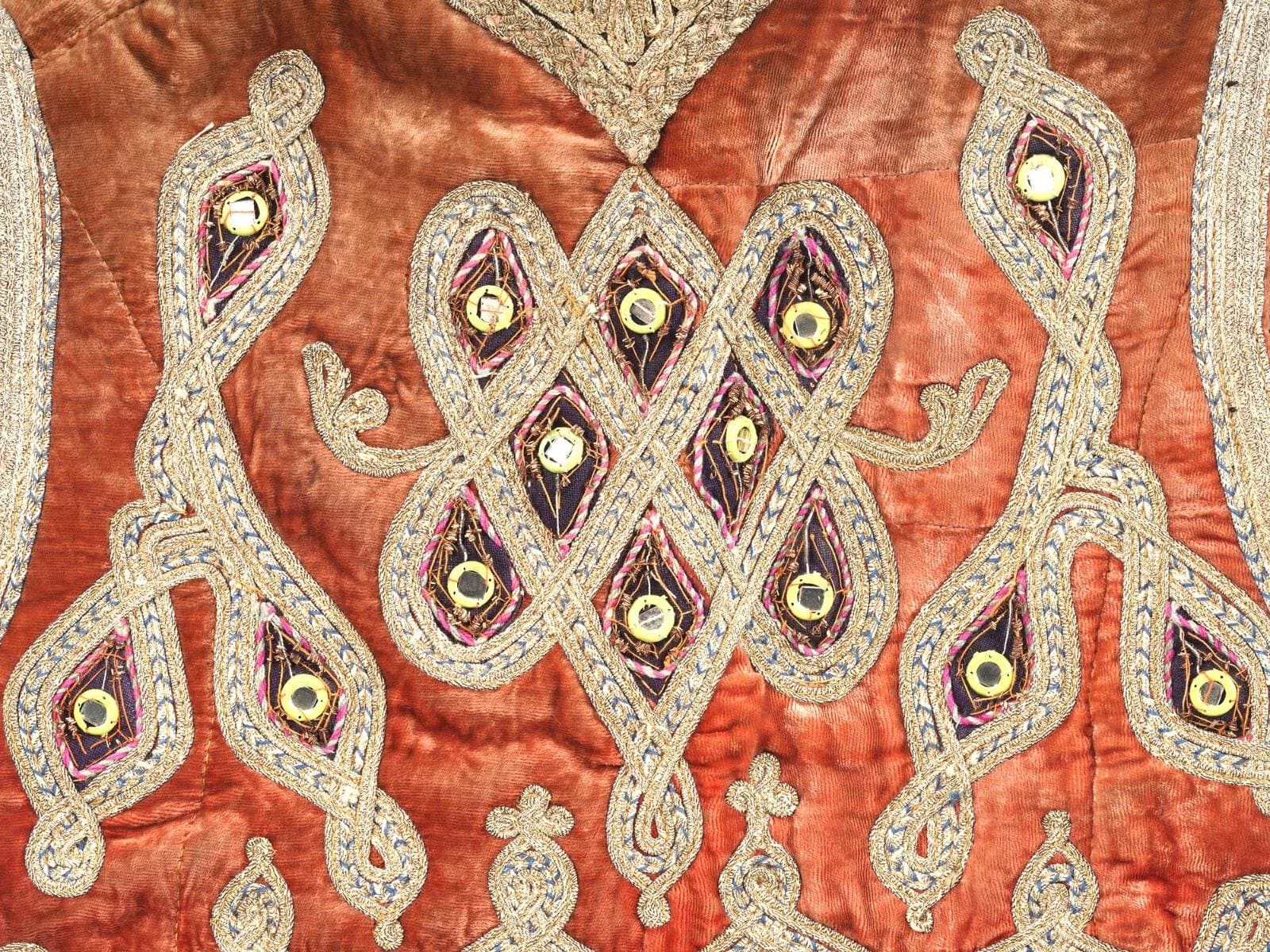 Traditional Central Asia Yelek Vest For Child, Scarlet Velvet, Silk And Embroidery, Around 1940s Ethnic Textiles USSR