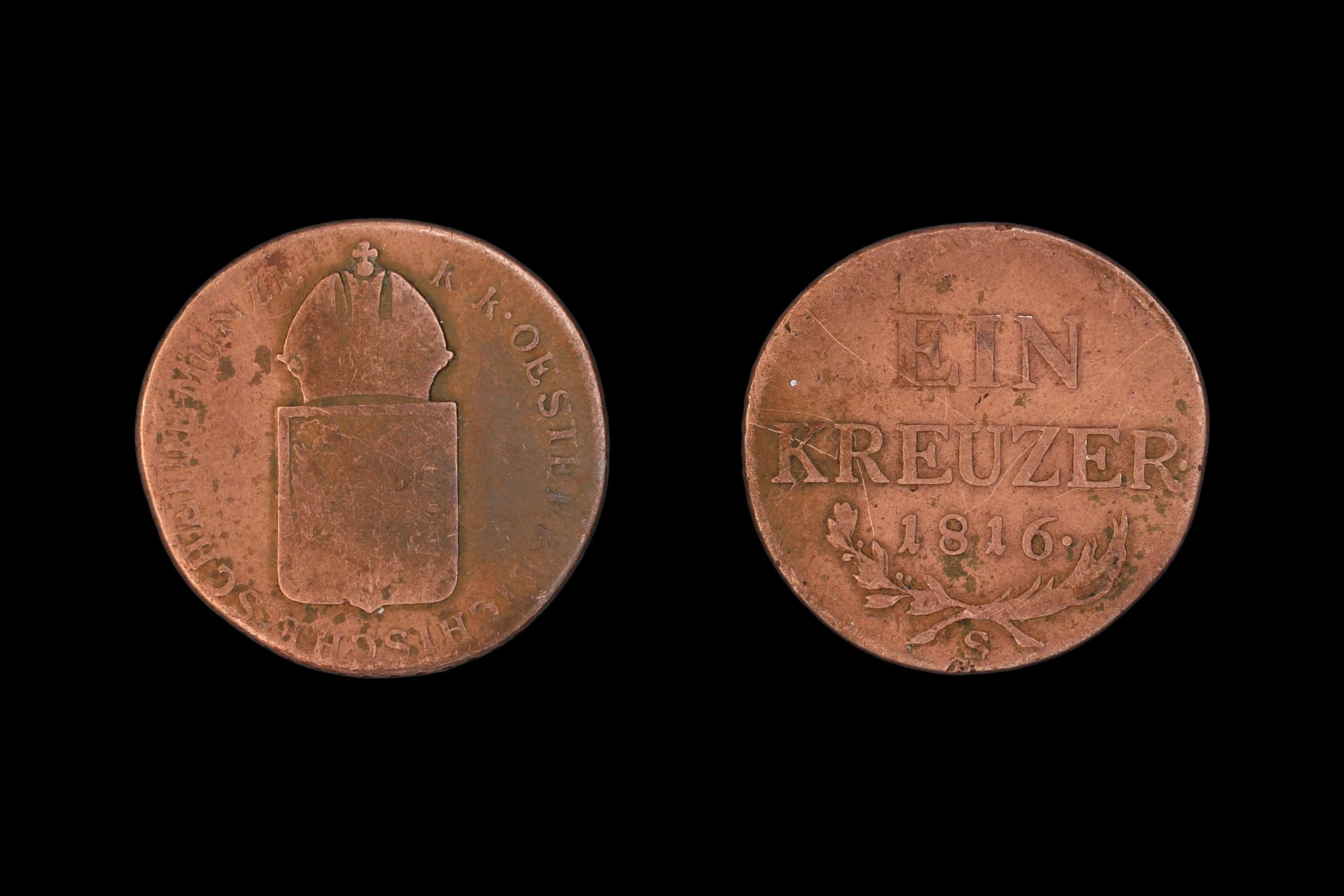 1816 Austrian Hungary Empire, Ein Kreuzer 1 Coin, Copper, Francis I Of Austria, 19th Century Numismatics Europe
