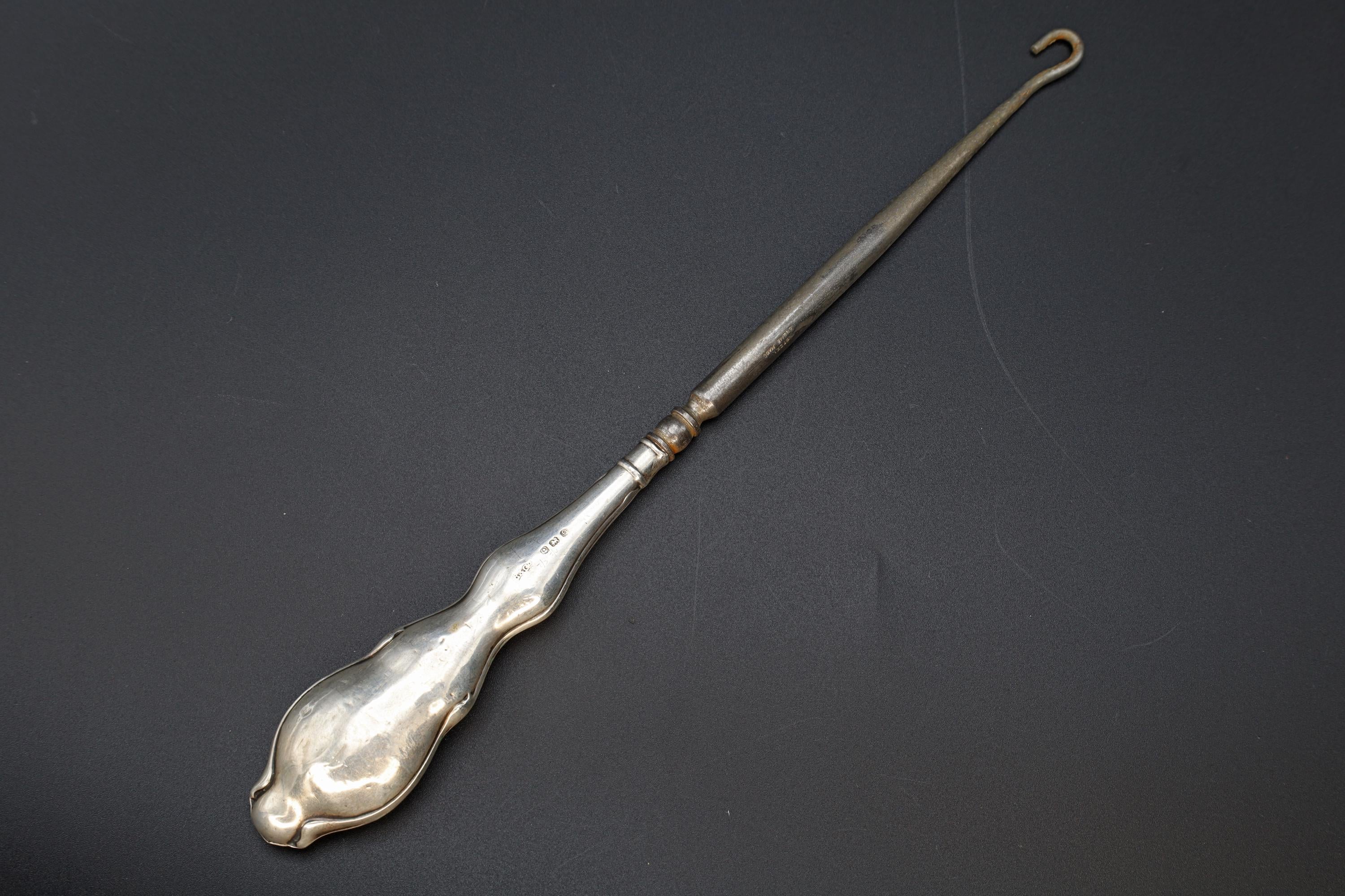 Antique Birmingham 1910 Button Hook Art Nouveau Sterling Silver, Edwardian England Dressing Tools, Fashion Accessories And Collectibles