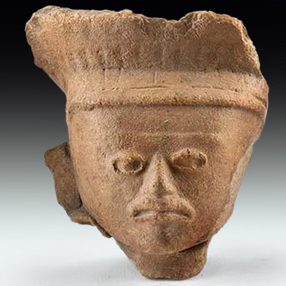 Ancient Pre-Columbian Veracruz Ceramic Head, Totonac Culture, Dated As Circa 800 AD, Code K-34 Mexican PreHispanic Antiquities And Art.