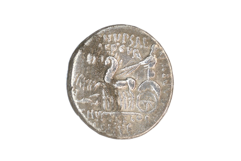 Ancient Roman Republic, Silver Denarius Coin, Surrender Of King Aretas III Of Nabatea, Camel And Cuadriga, Numismatics And Antiquities