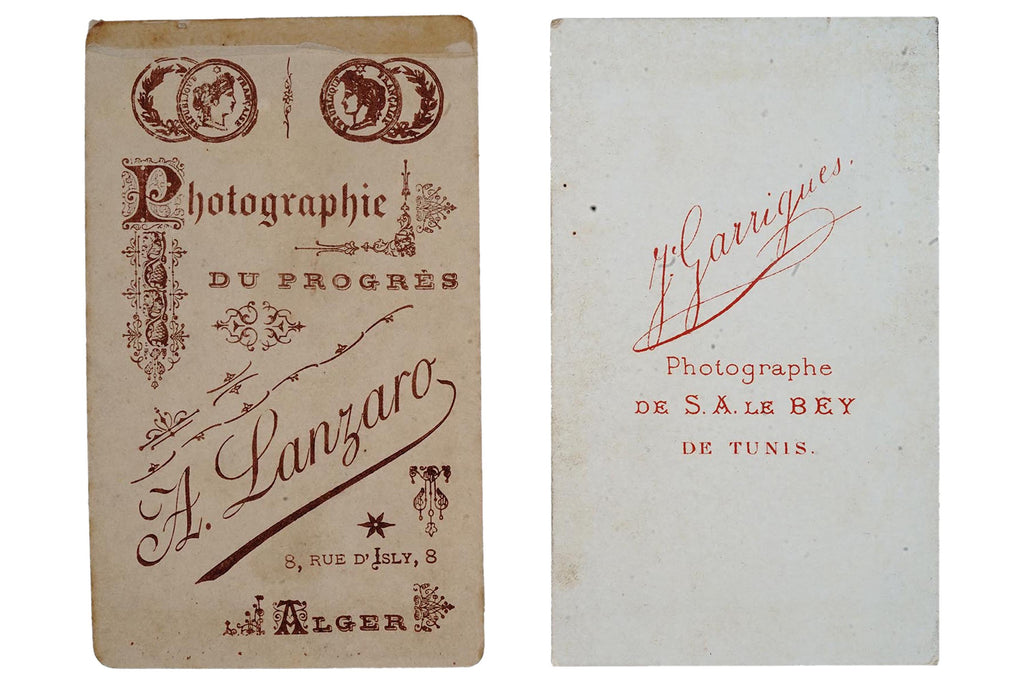 Antique 19th Century French Military Carte de Visite Photographs, Pair Of 1890s Cabinet Portraits Of Young Male Soldiers, North Africa