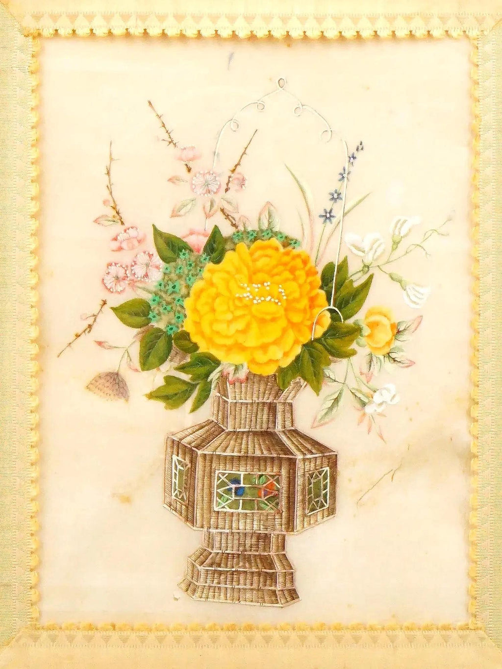 Antique 19th Century Imperial China Qing Dynasty Artwork, Chrysanthemum Flowers, Painting In Rice Paper, Oriental Art Collectibles