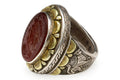 Carnelian Intaglio Cameo, Silver And Gold Ring Size 10, Mens Jewelry From The Middle East Around Late 19th Century, Folk Antiques Art