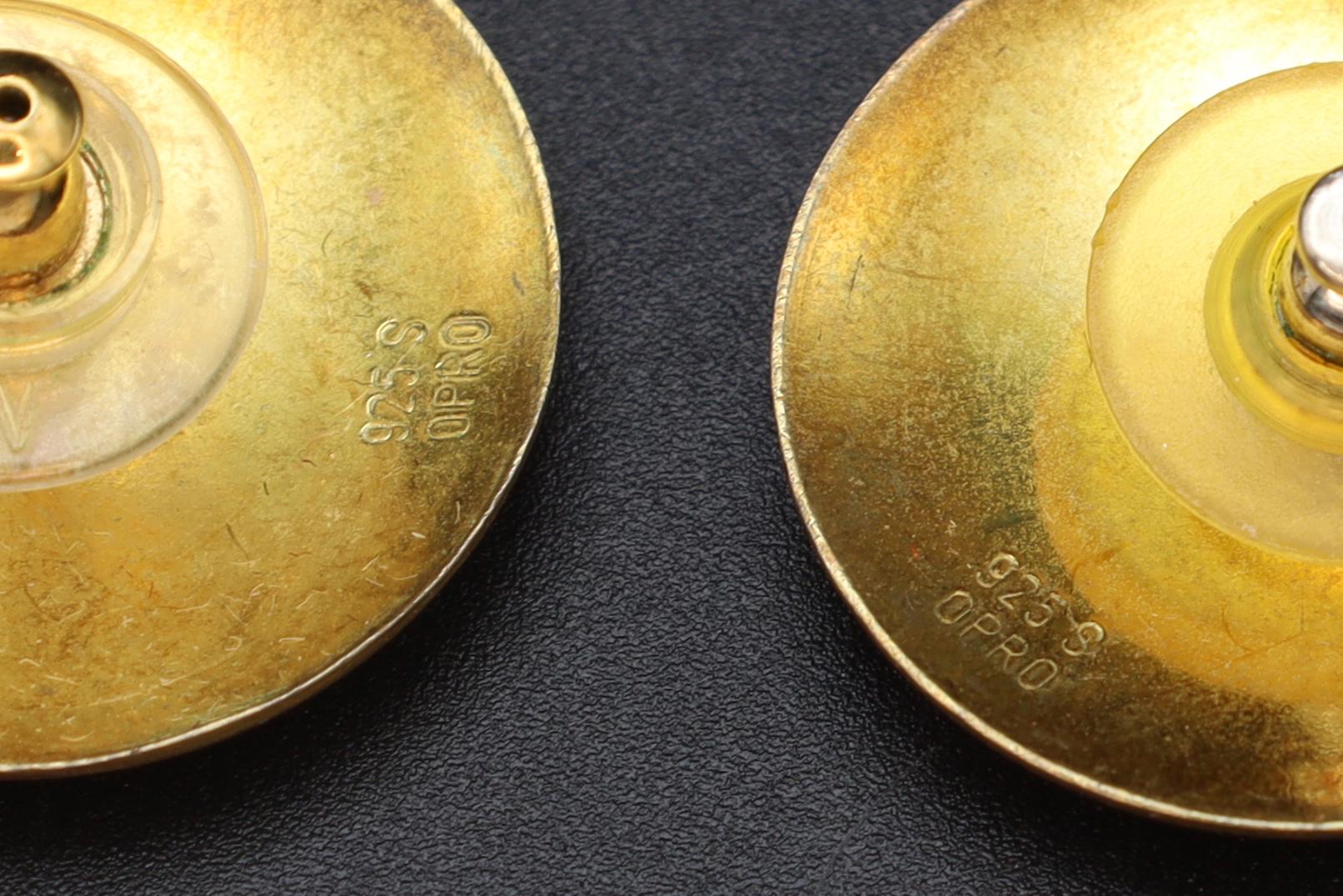 Large Scandinavian Stud Earrings, Ole Petter Rasch Olsen Jewelry Signed OPRO, Sterling Silver And Guilloche Enamel, Modernist Design 1970s
