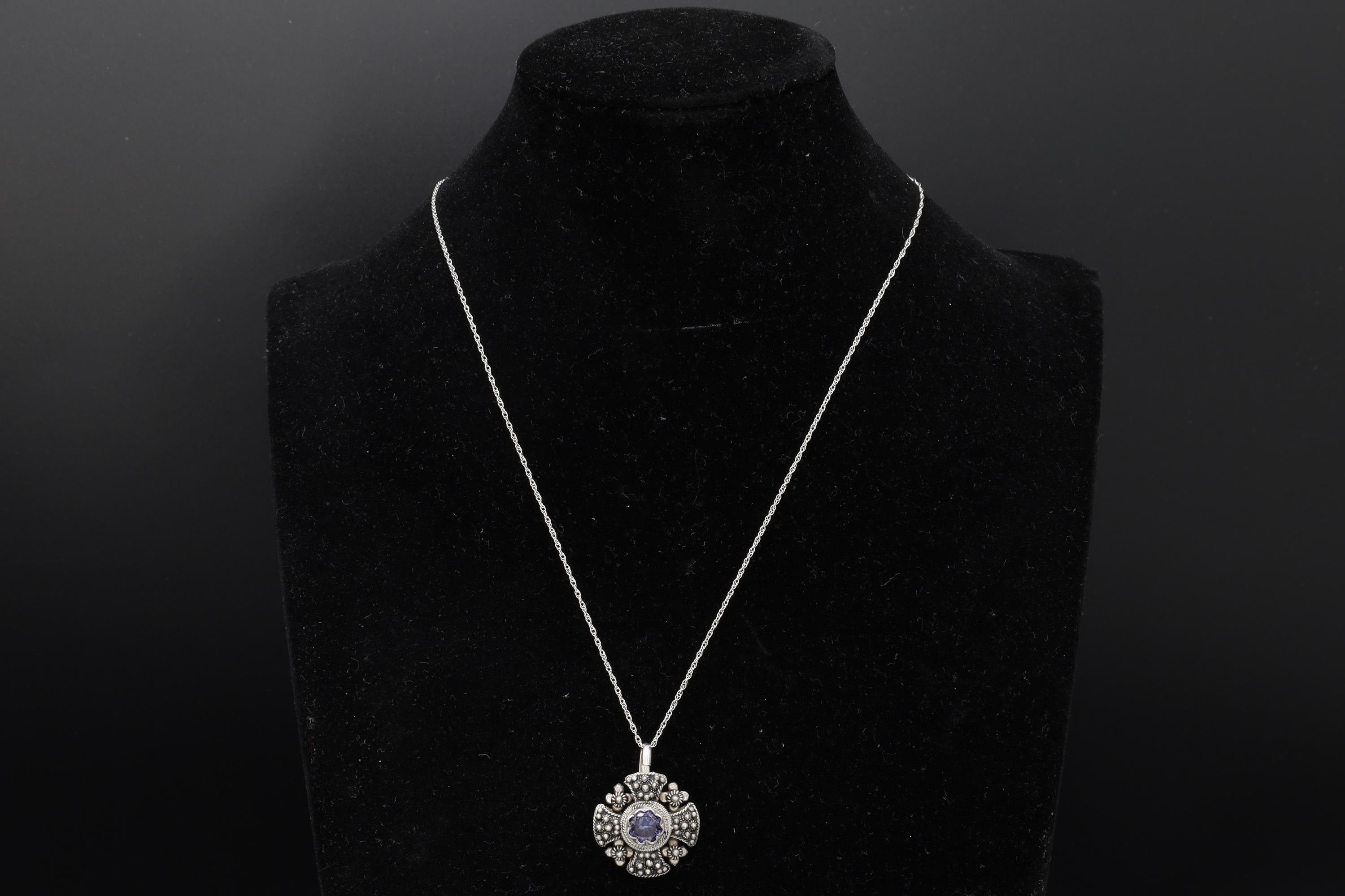 Jerusalem Cross Pendant Necklace, Crusaders Maltese Cross, 835 Silver Jewelry, Holy Land, Israel, Palestine, Vintage 1950s Accessories
