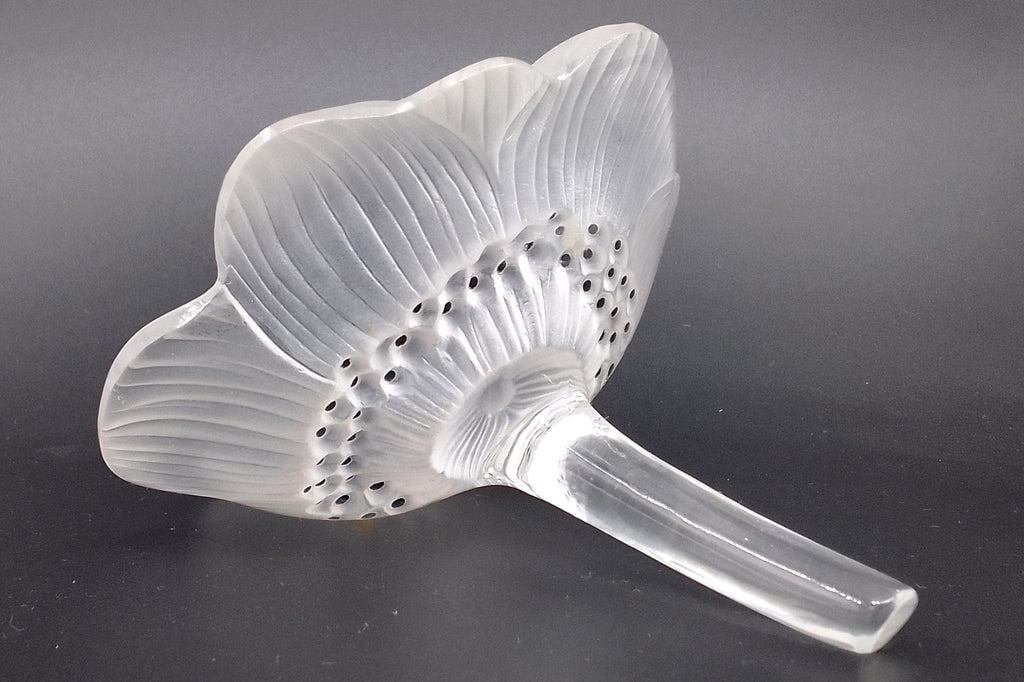 Lalique France Anemone Flower Figurine, A Large Figural Paperweight Or Desk Accent, Frosted Glass With Black Accents, Art Deco Style