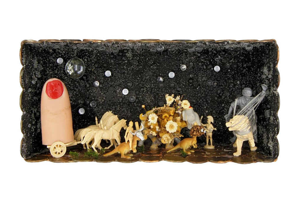 Triumphal Procession With Emperor Carriage, Roman Quadriga Chariot, Diorama Theatre Art, Handmade Penny Coins Box Sculpture, Exotic Animals