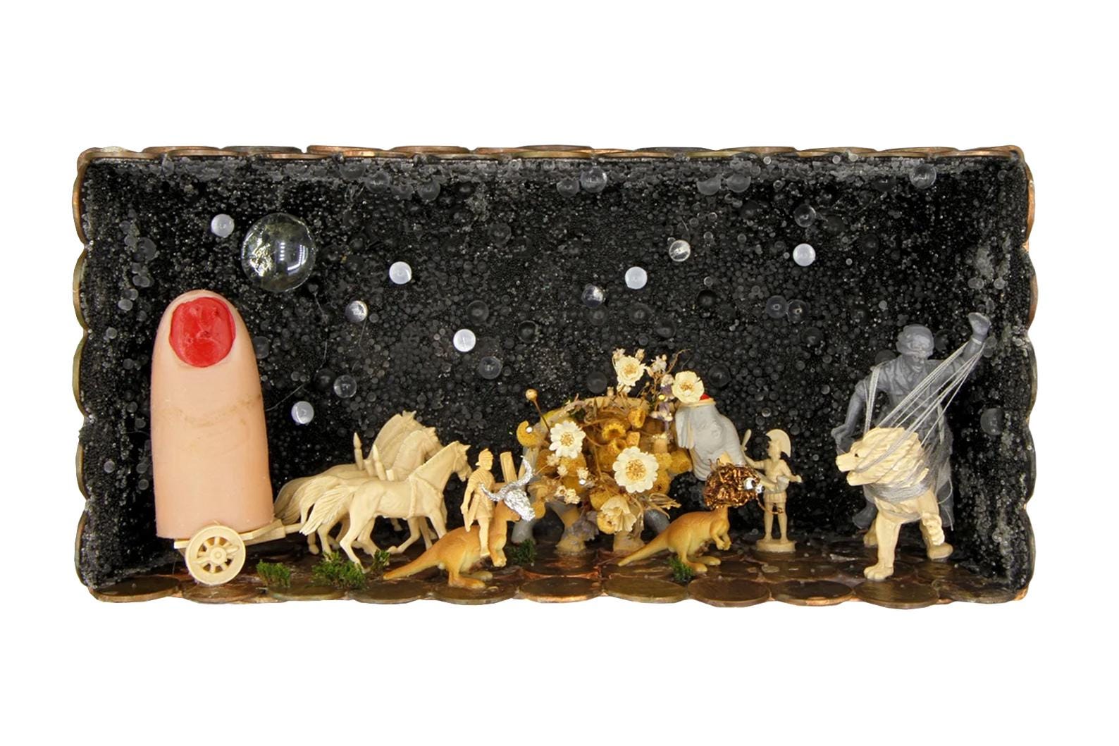 Triumphal Procession With Emperor Carriage, Roman Quadriga Chariot, Diorama Theatre Art, Handmade Penny Coins Box Sculpture, Exotic Animals