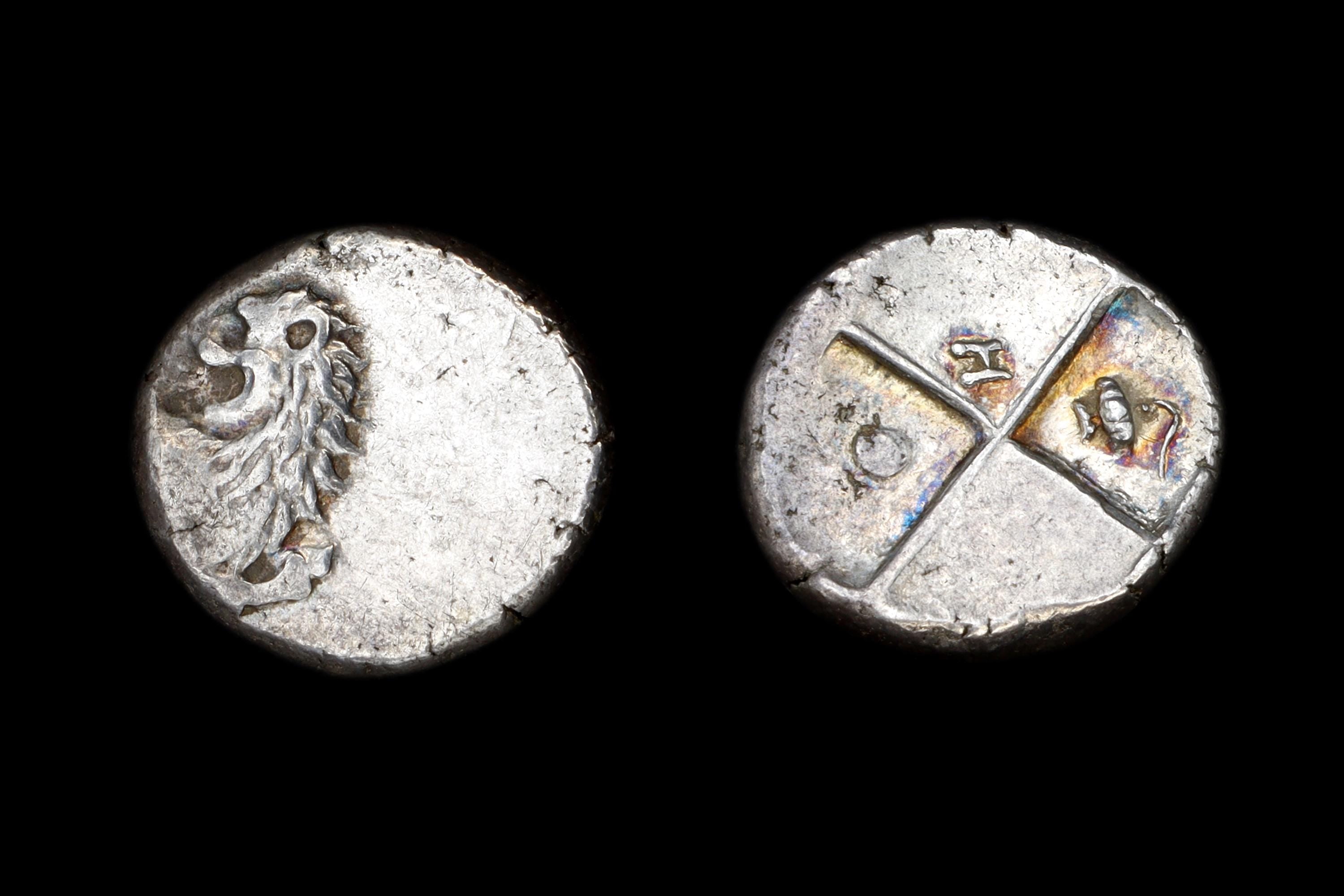 Ancient 4th Century BC Greek Chersonesos Thrace, Hemidrachm Silver Coin, Forepart Of A Lion, Poppy, Pellet And Greek Lettering H In Incuse