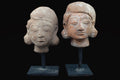 Majapahit Terracotta Heads, A Pair Of Female Sculptures On Metal Stands, East Java, Indonesia, Ethnic Southeast Asia Home Decoration Accents